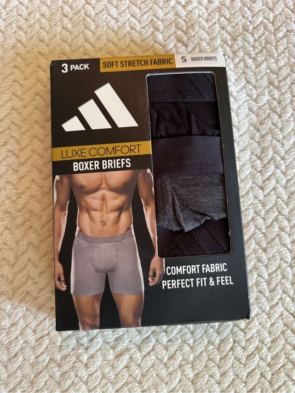 Adidas Luxe Comfort Black/Gray Boxer Briefs 3-Pack Size Small New